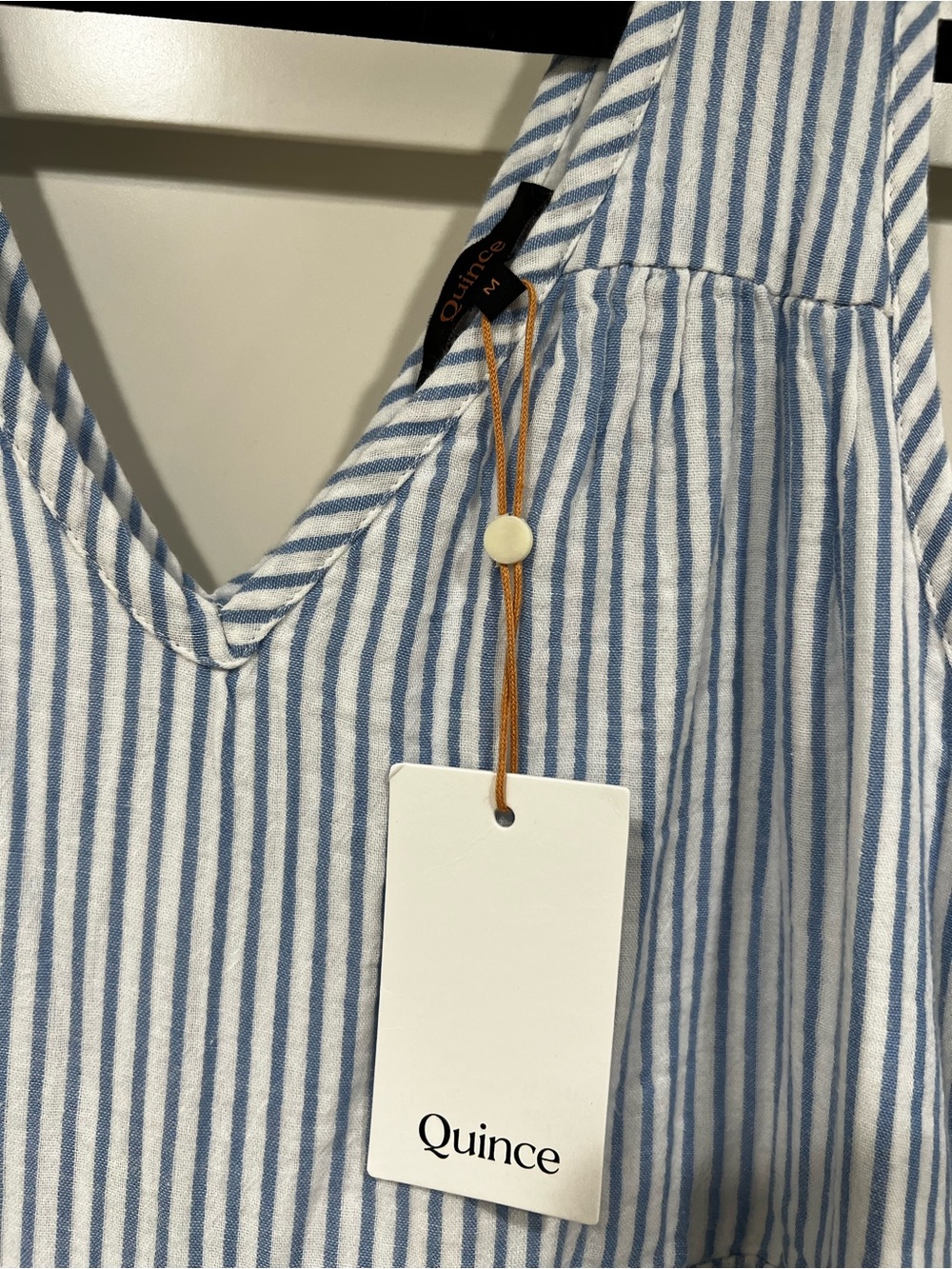 Quince Blue and White Gauze Tiered Organic Cotton Vertical Stripe Midi Dress - Picture 2 of 2